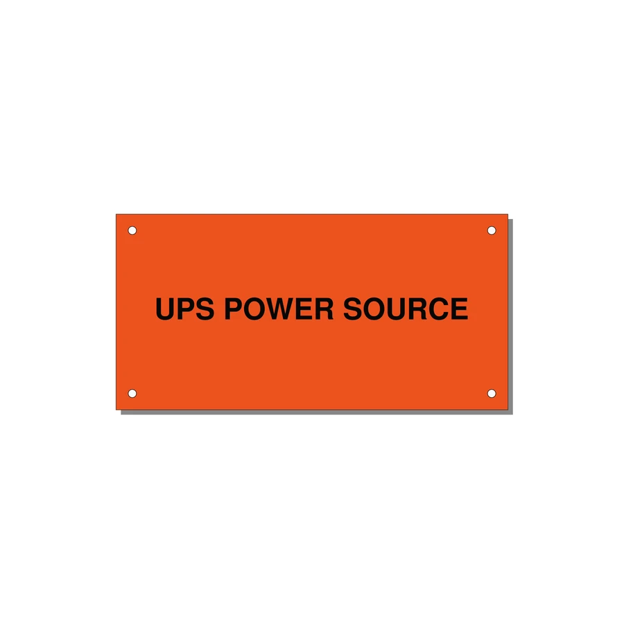 6.0x3.0" Safety Label - UPS POWER SOURCE — 6x3" Black on Orange, Holes