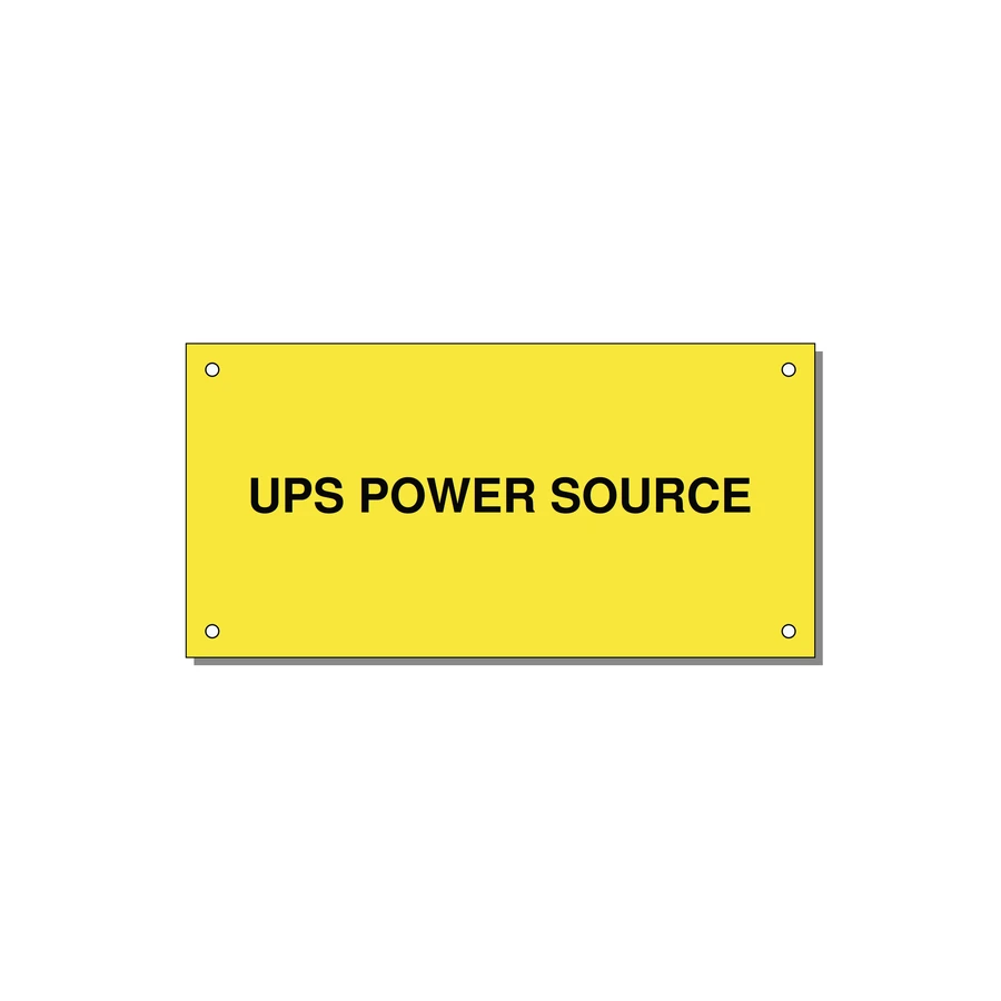 6.0x3.0" Safety Label - UPS POWER SOURCE — 6x3" Black on Yellow, Holes