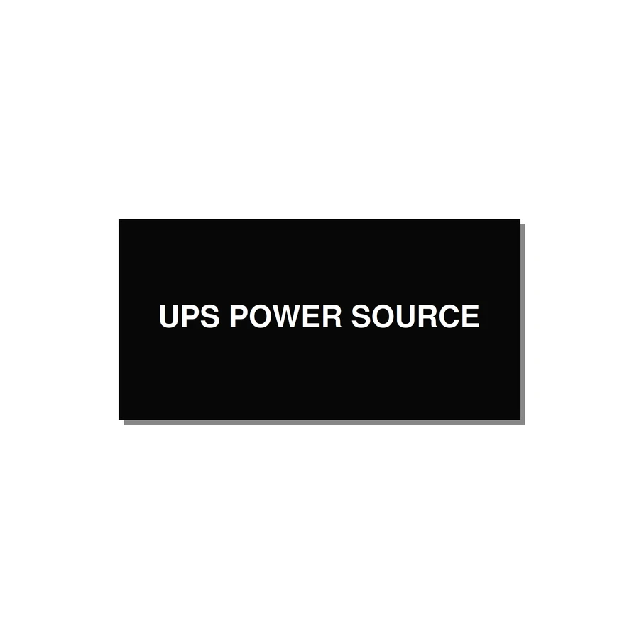 6.0x3.0" Safety Label - UPS POWER SOURCE — 6x3" White on Black, Adhesive