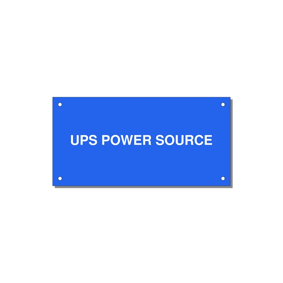 6.0x3.0" Safety Label - UPS POWER SOURCE — 6x3" White on Blue, Holes