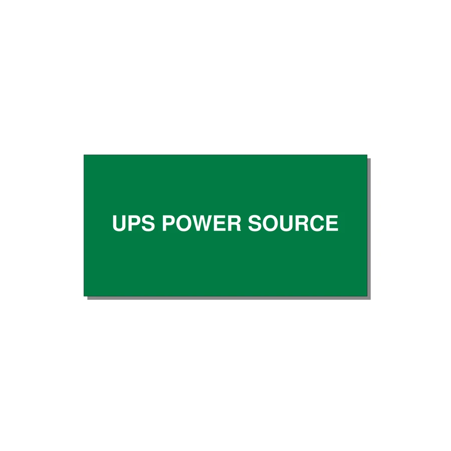 6.0x3.0" Safety Label - UPS POWER SOURCE — 6x3" White on Green, Adhesive