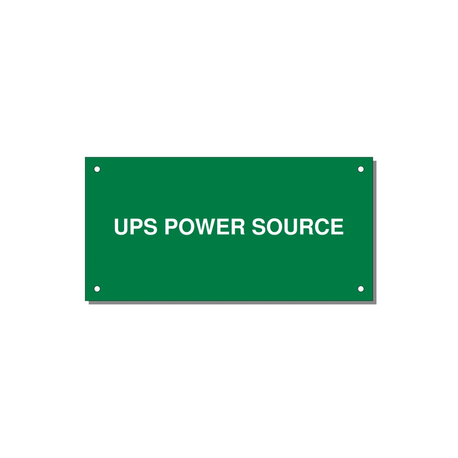 6.0x3.0" Safety Label - UPS POWER SOURCE — 6x3" White on Green, Holes