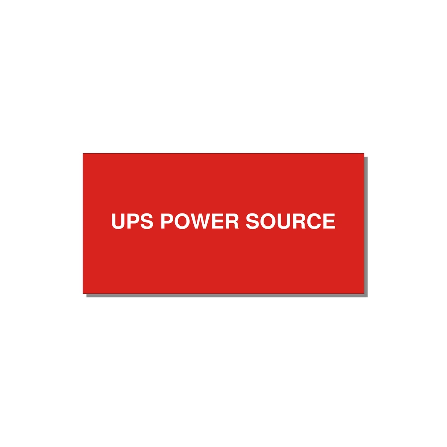 6.0x3.0" Safety Label - UPS POWER SOURCE — 6x3" White on Red, Adhesive