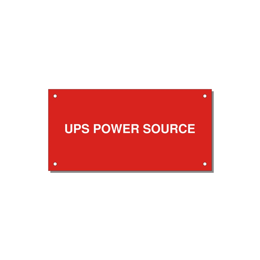 6.0x3.0" Safety Label - UPS POWER SOURCE — 6x3" White on Red, Holes