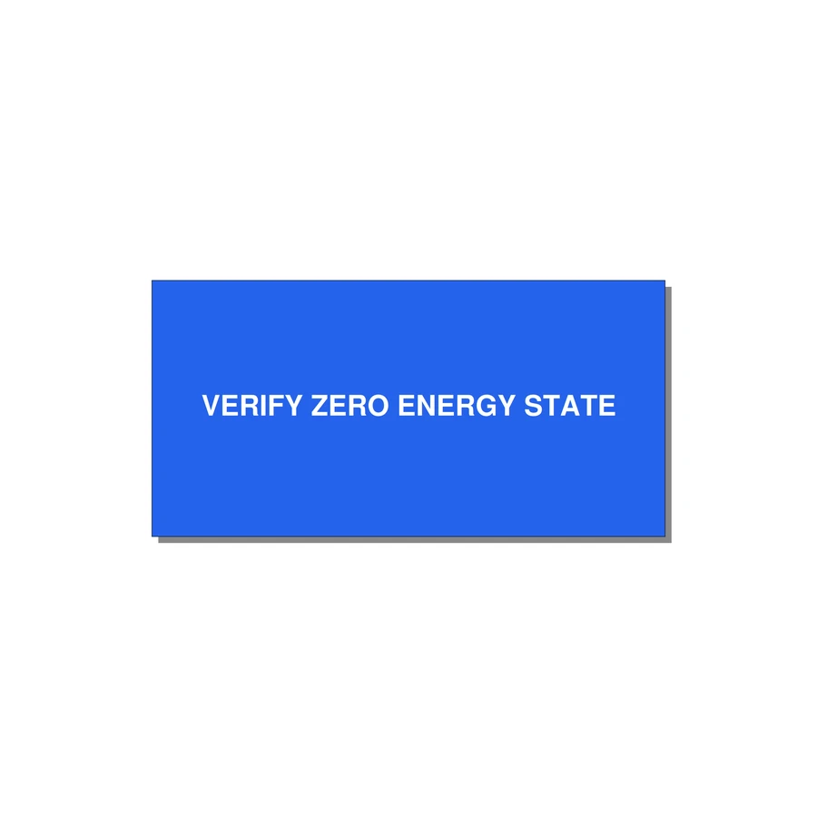 6.0x3.0" Safety Label - VERIFY ZERO ENERGY STATE — 6x3" White on Blue, Adhesive