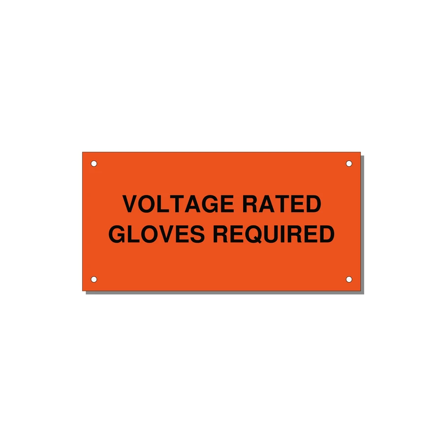 6.0x3.0" Safety Label - VOLTAGE RATED GLOVES REQU — 6x3" Black on Orange, Holes