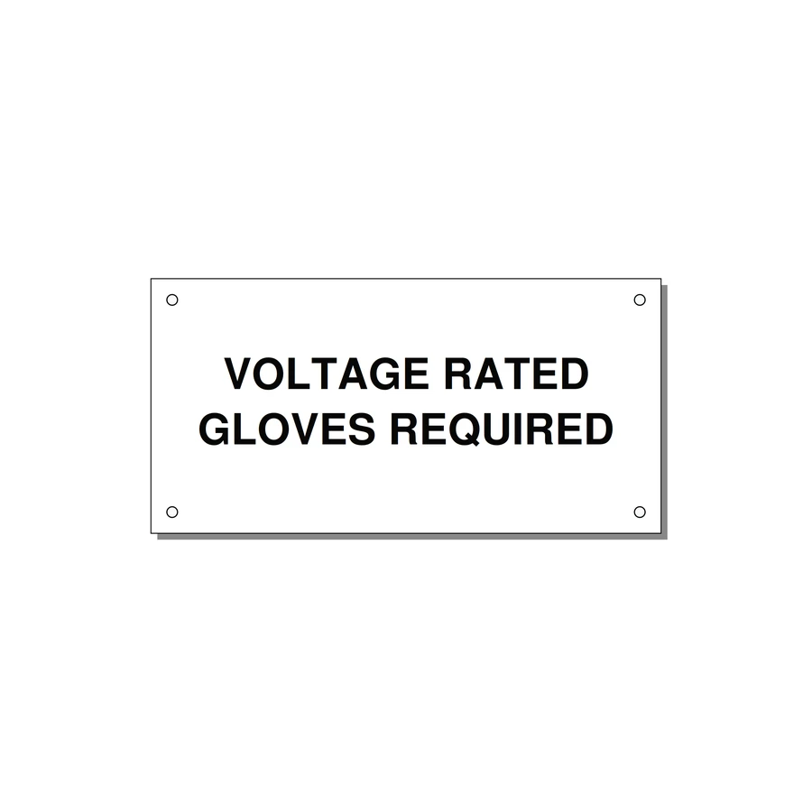6.0x3.0" Safety Label - VOLTAGE RATED GLOVES REQU — 6x3" Black on White, Holes