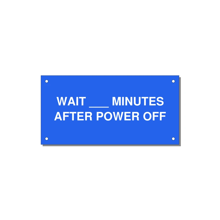 6.0x3.0" Safety Label - WAIT ___ MINUTES AFTER PO — 6x3" White on Blue, Holes