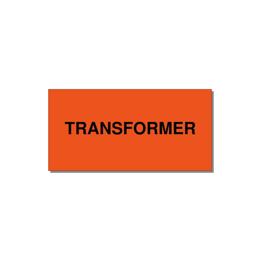6.0x3.0" Transformer Label - TRANSFORMER — 6x3" Black on Orange, Adhesive
