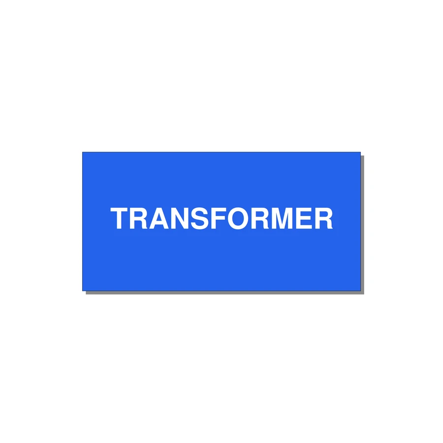 6.0x3.0" Transformer Label - TRANSFORMER — 6x3" White on Blue, Adhesive