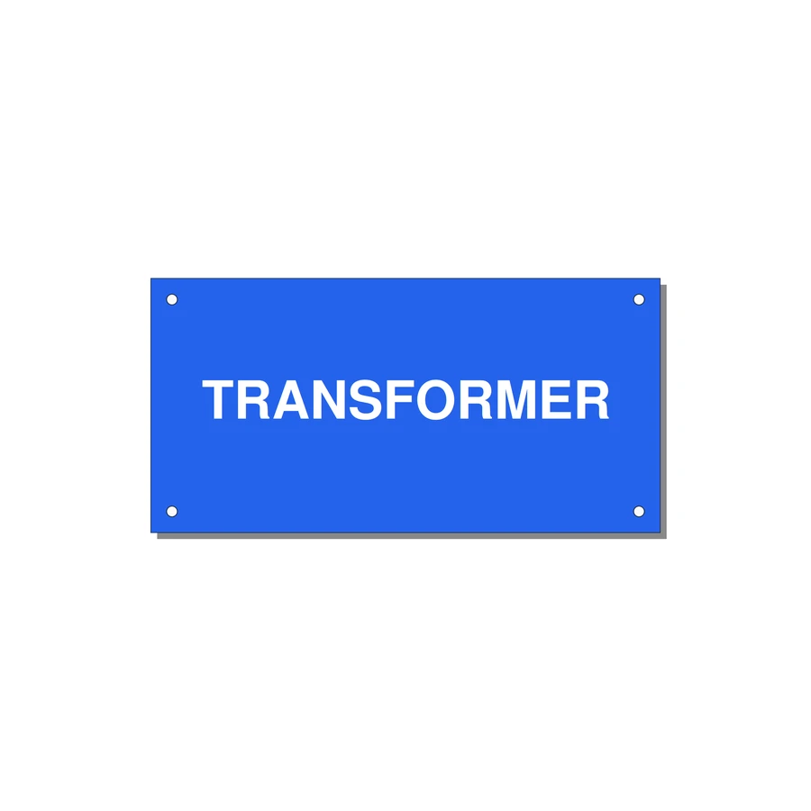 6.0x3.0" Transformer Label - TRANSFORMER — 6x3" White on Blue, Holes