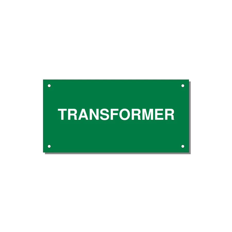 6.0x3.0" Transformer Label - TRANSFORMER — 6x3" White on Green, Holes