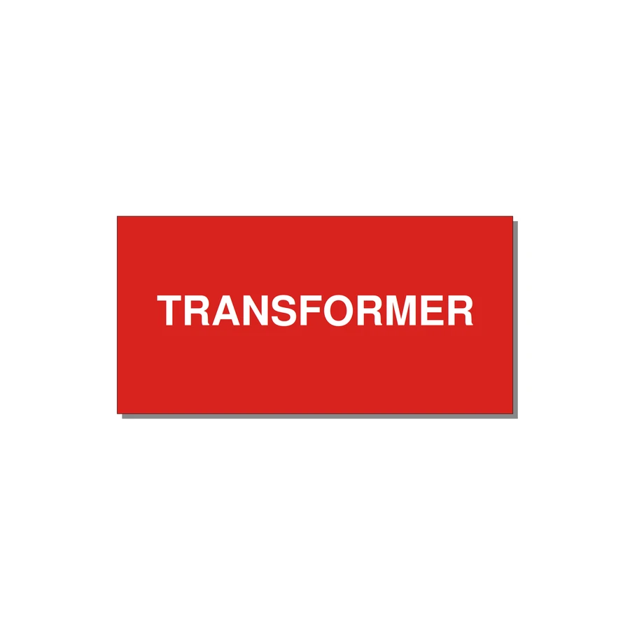 6.0x3.0" Transformer Label - TRANSFORMER — 6x3" White on Red, Adhesive