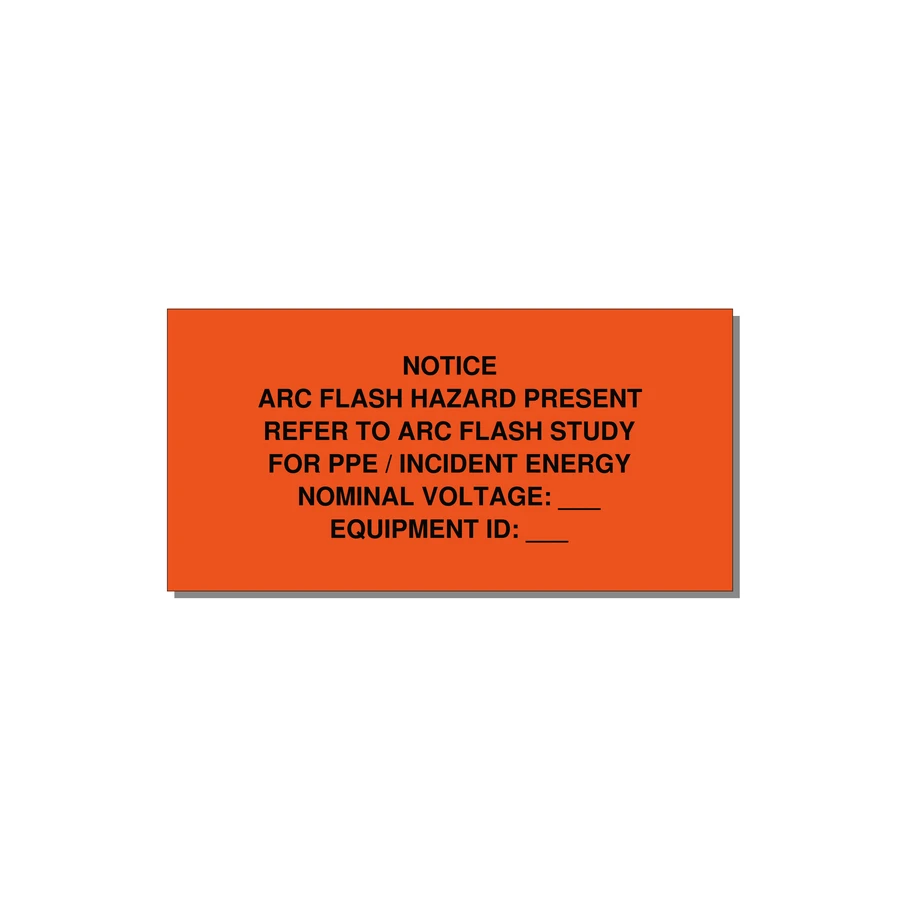 Arc Flash Hazard Label (Refer to Study) — NFPA 70E — 4x2" Black on Orange, Adhesive