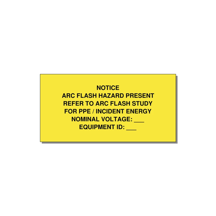 Arc Flash Hazard Label (Refer to Study) — NFPA 70E — 4x2" Black on Yellow, Adhesive