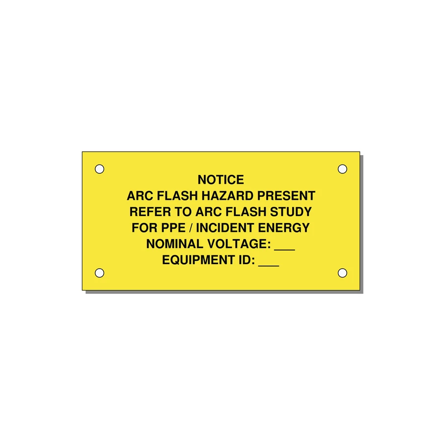 Arc Flash Hazard Label (Refer to Study) — NFPA 70E — 4x2" Black on Yellow, Holes