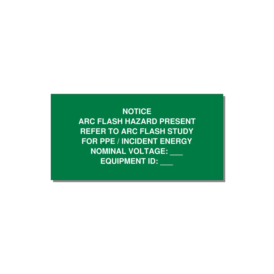 Arc Flash Hazard Label (Refer to Study) — NFPA 70E — 4x2" White on Green, Adhesive