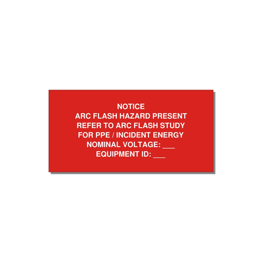 Arc Flash Hazard Label (Refer to Study) — NFPA 70E — 4x2" White on Red, Adhesive