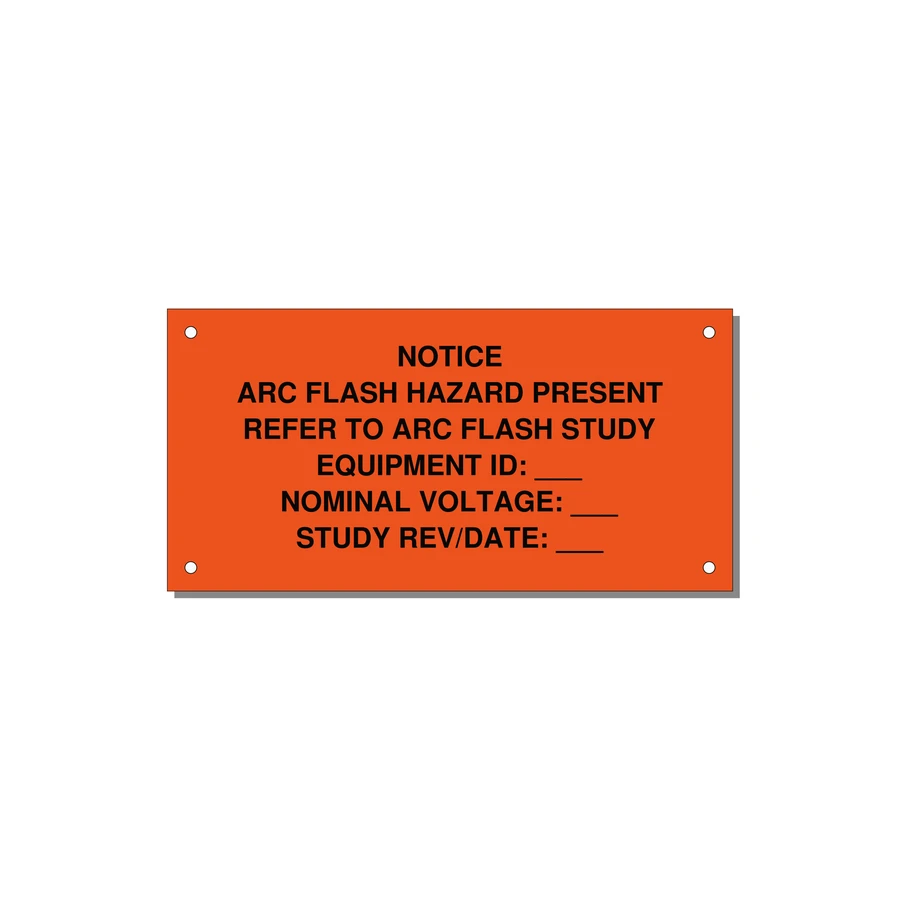 Arc Flash Hazard Label (Refer to Study) — NFPA 70E — 6x3" Black on Orange, Holes