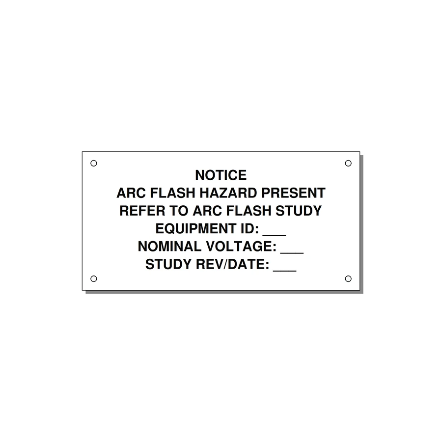 Arc Flash Hazard Label (Refer to Study) — NFPA 70E — 6x3" Black on White, Holes