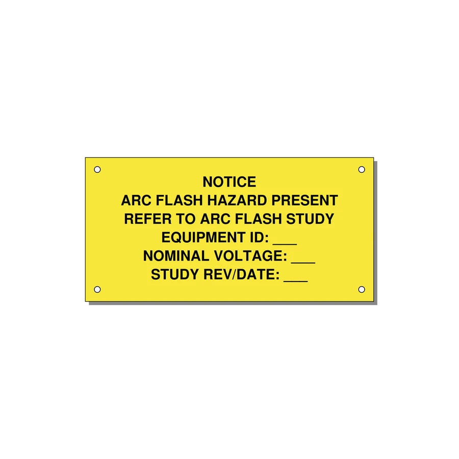 Arc Flash Hazard Label (Refer to Study) — NFPA 70E — 6x3" Black on Yellow, Holes