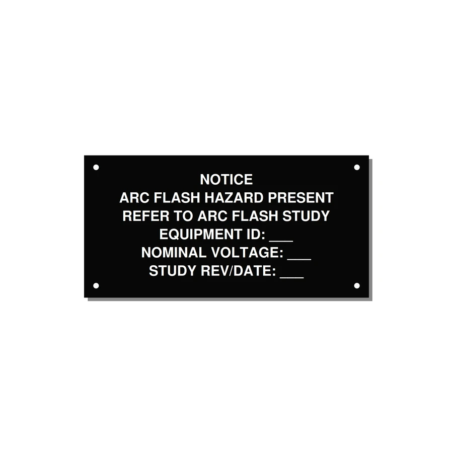 Arc Flash Hazard Label (Refer to Study) — NFPA 70E — 6x3" White on Black, Holes