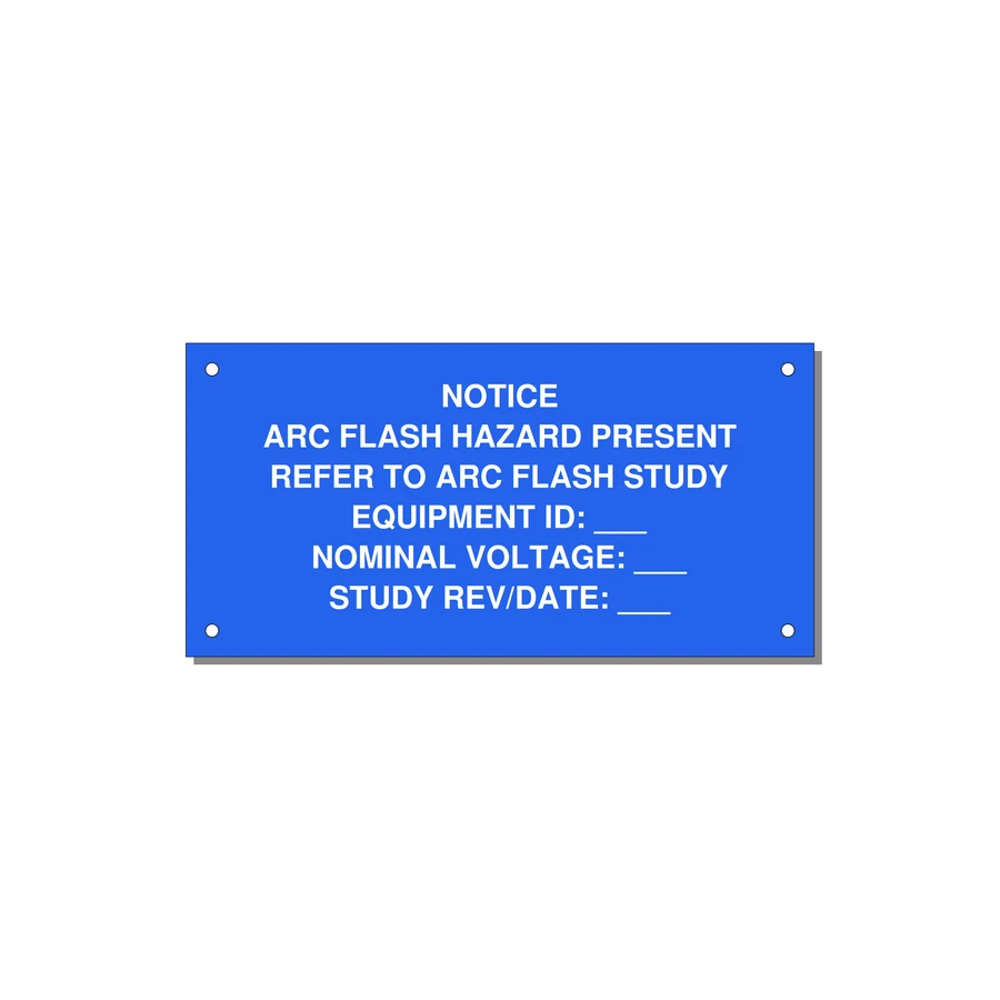 Arc Flash Hazard Label (Refer to Study) — NFPA 70E — 6x3" White on Blue, Holes
