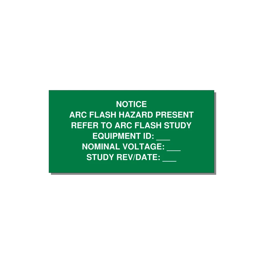 Arc Flash Hazard Label (Refer to Study) — NFPA 70E — 6x3" White on Green, Adhesive