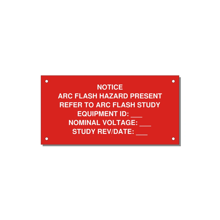 Arc Flash Hazard Label (Refer to Study) — NFPA 70E — 6x3" White on Red, Holes