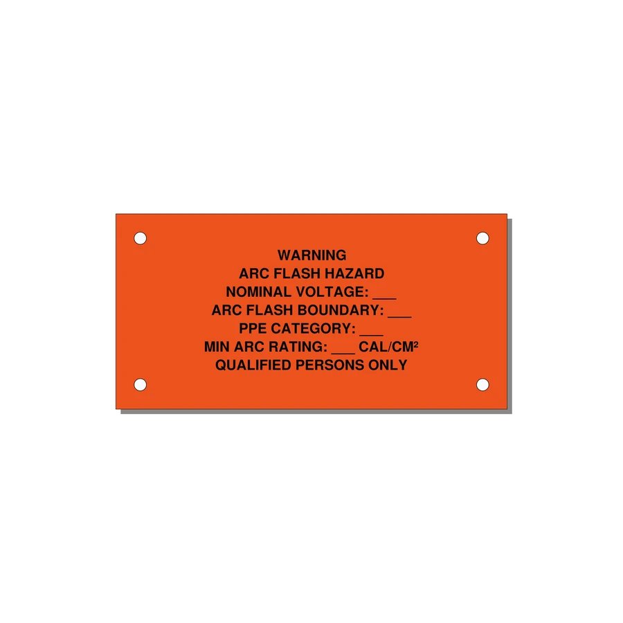 Arc Flash Label (PPE Category Fill-In) — NFPA 70E — 4x2" Black on Orange, Holes