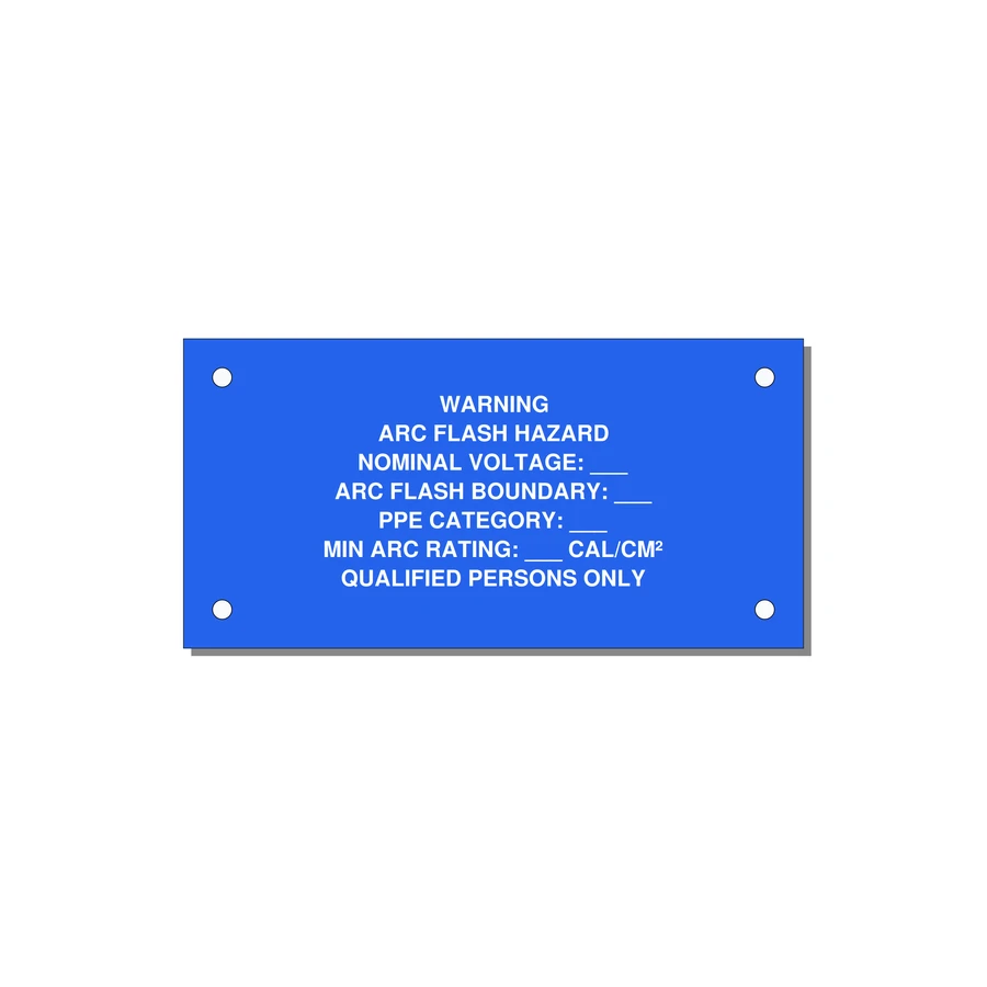 Arc Flash Label (PPE Category Fill-In) — NFPA 70E — 4x2" White on Blue, Holes