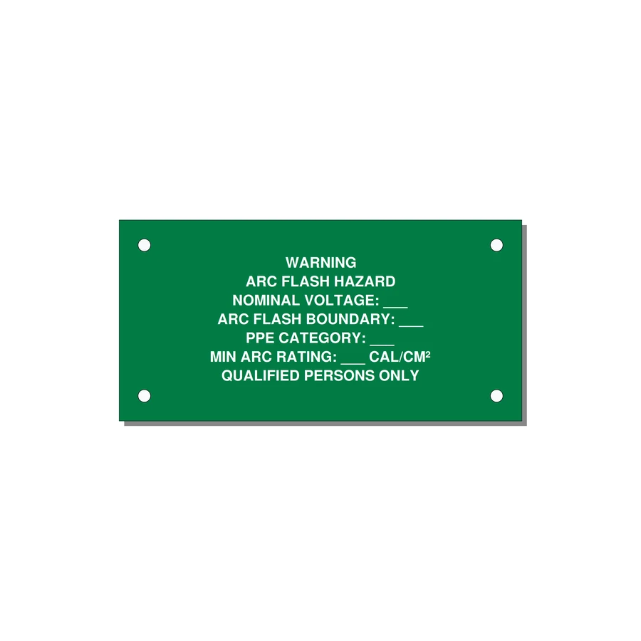 Arc Flash Label (PPE Category Fill-In) — NFPA 70E — 4x2" White on Green, Holes