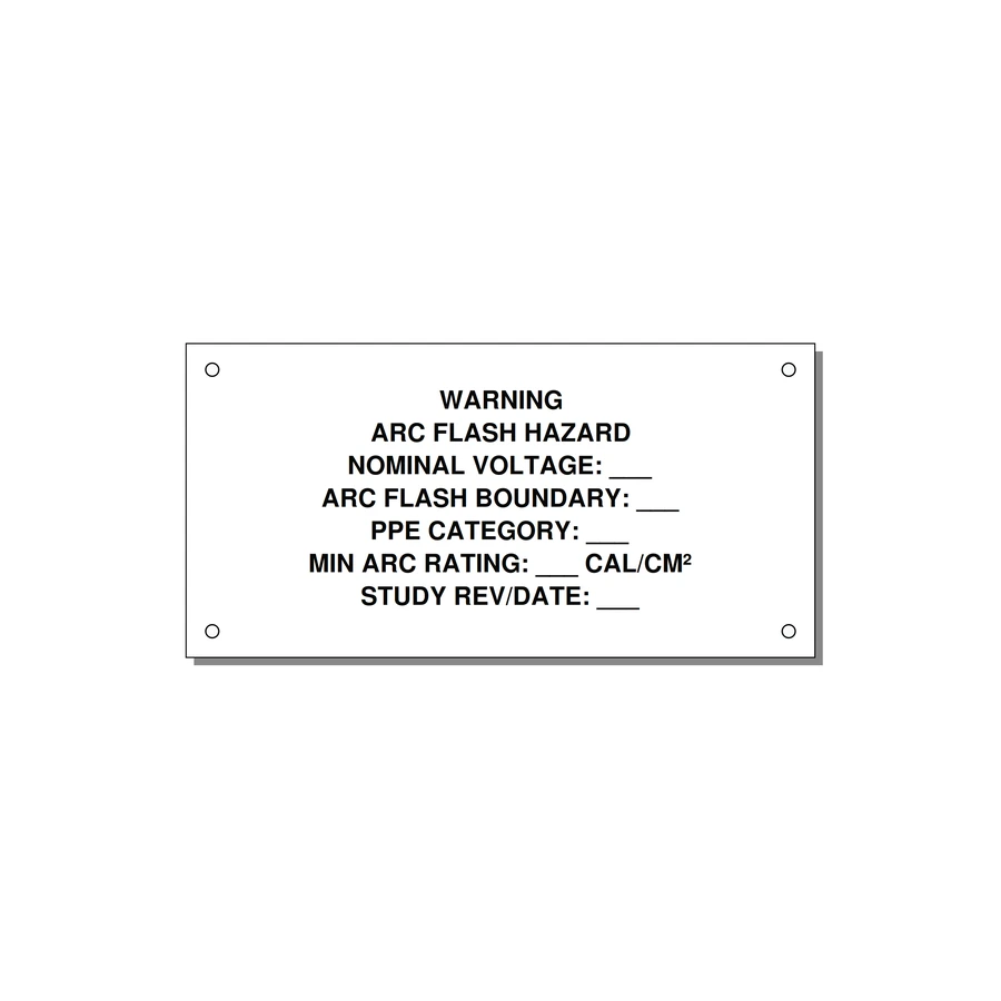 Arc Flash Label (PPE Category Fill-In) — NFPA 70E — 6x3" Black on White, Holes