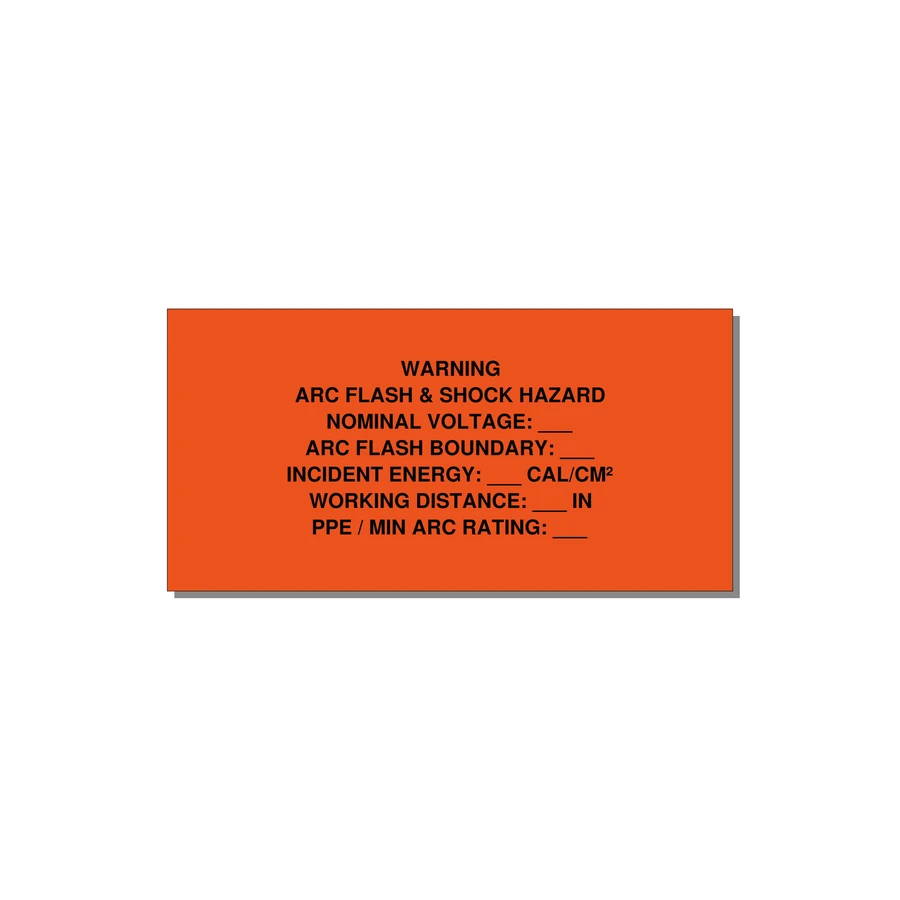 Arc Flash & Shock Hazard Label (Incident Energy Fill-In) — NFPA 70E — 4x2" Black on Orange, Adhesive