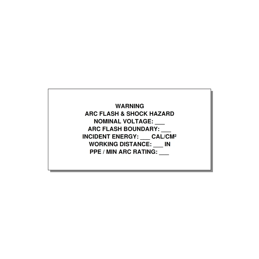 Arc Flash & Shock Hazard Label (Incident Energy Fill-In) — NFPA 70E — 4x2" Black on White, Adhesive