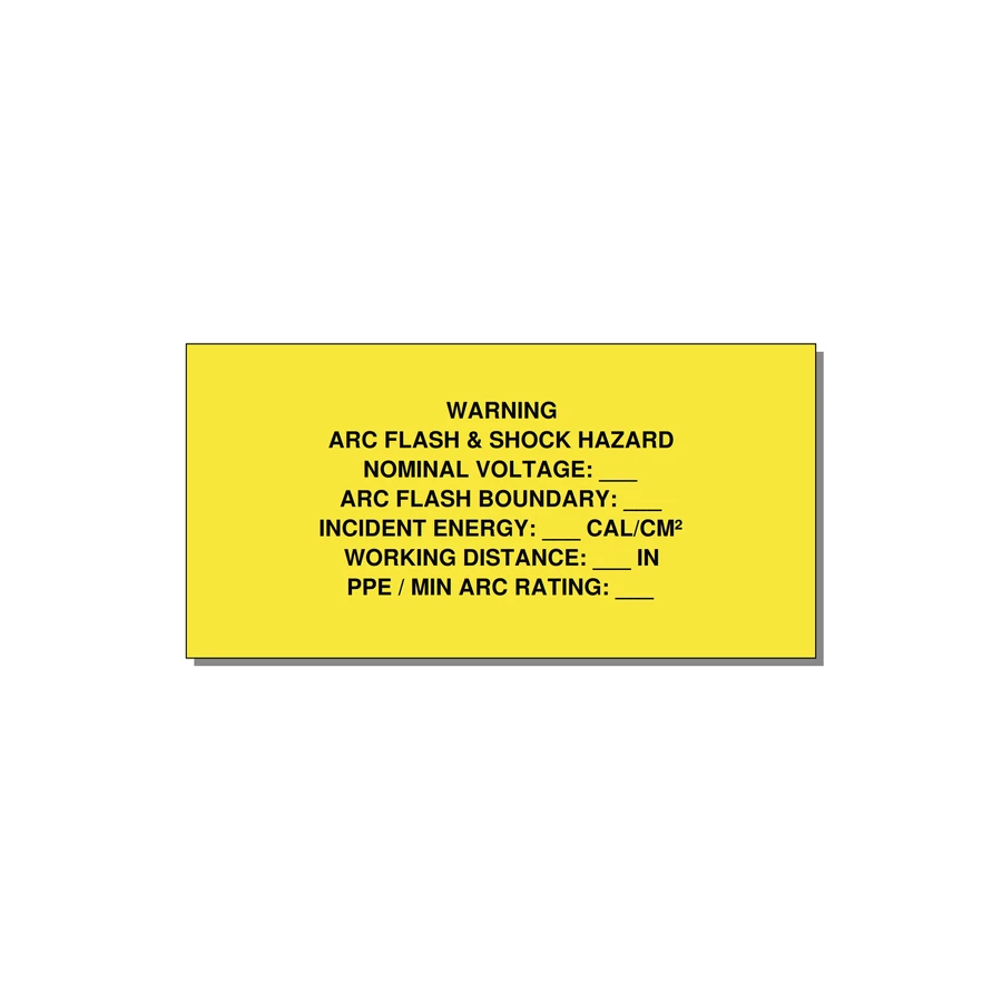 Arc Flash & Shock Hazard Label (Incident Energy Fill-In) — NFPA 70E — 4x2" Black on Yellow, Adhesive