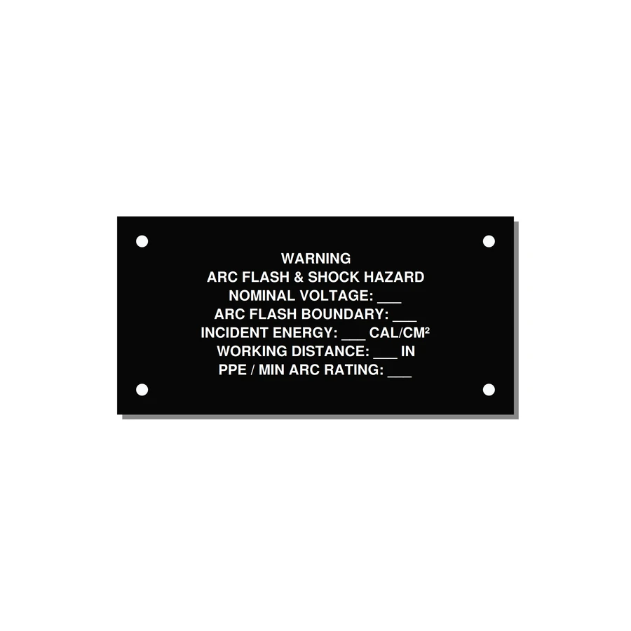 Arc Flash & Shock Hazard Label (Incident Energy Fill-In) — NFPA 70E — 4x2" White on Black, Holes