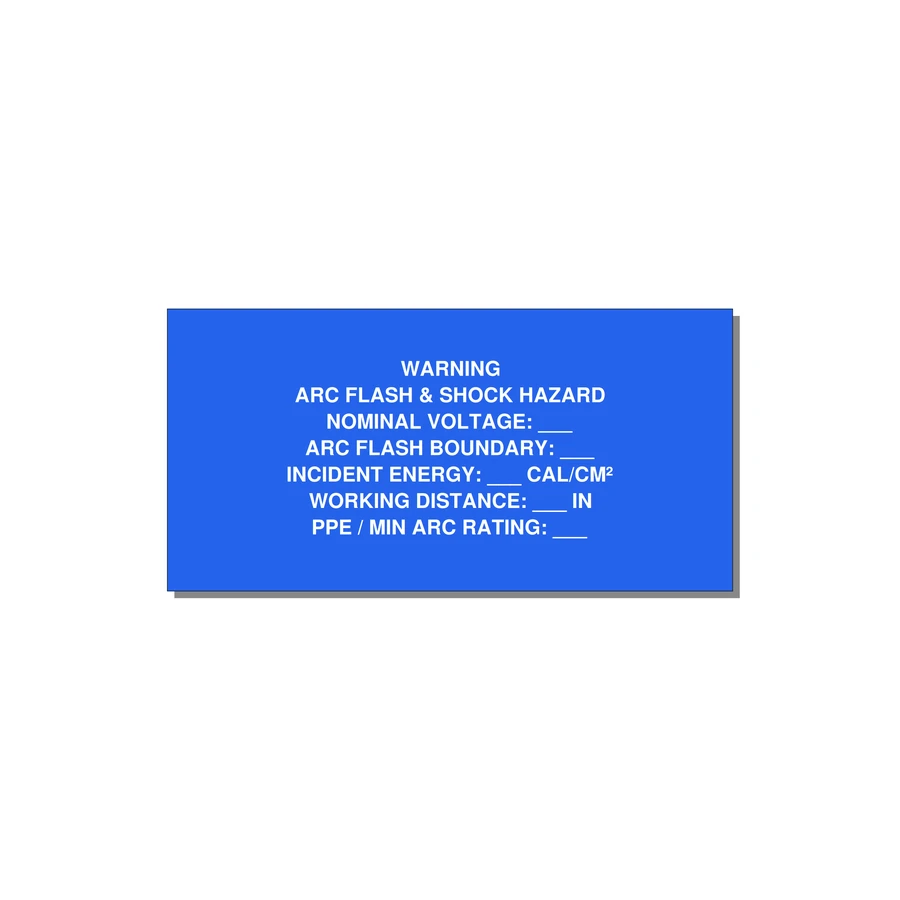 Arc Flash & Shock Hazard Label (Incident Energy Fill-In) — NFPA 70E — 4x2" White on Blue, Adhesive