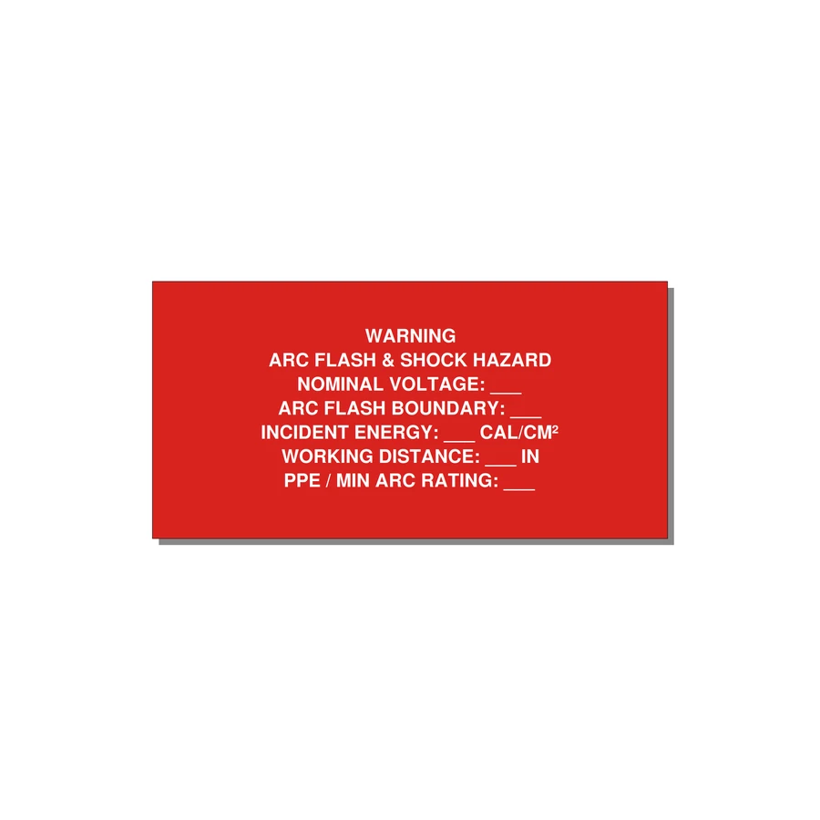 Arc Flash & Shock Hazard Label (Incident Energy Fill-In) — NFPA 70E — 4x2" White on Red, Adhesive
