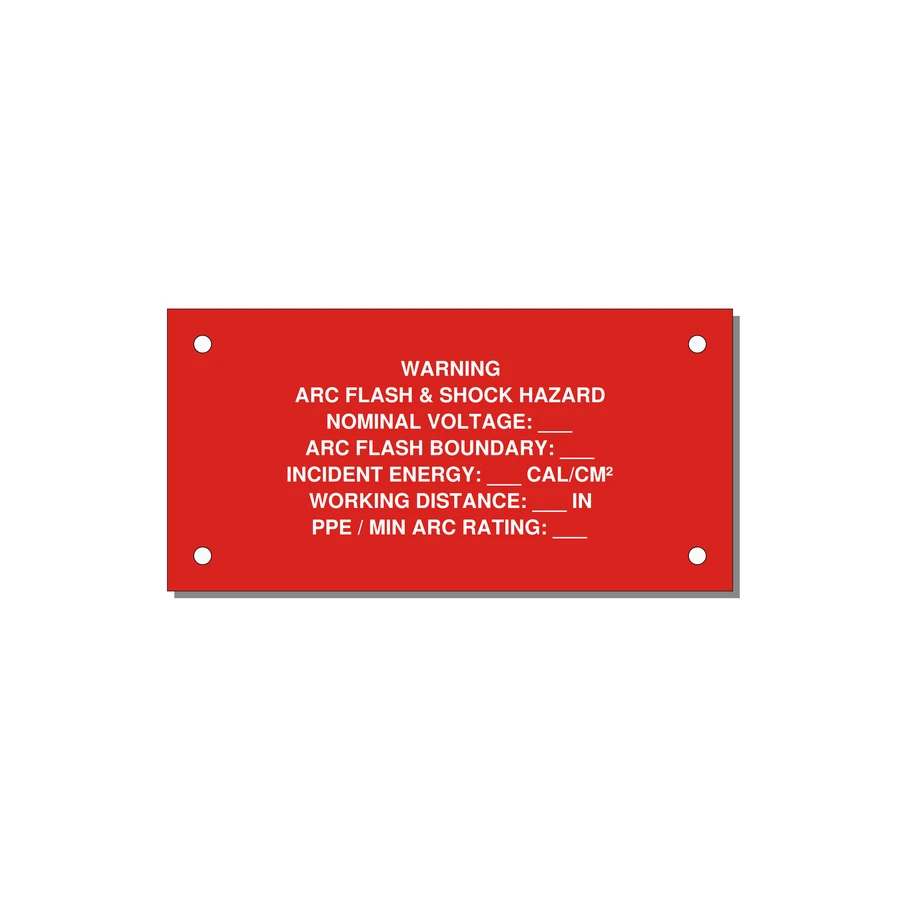 Arc Flash & Shock Hazard Label (Incident Energy Fill-In) — NFPA 70E — 4x2" White on Red, Holes