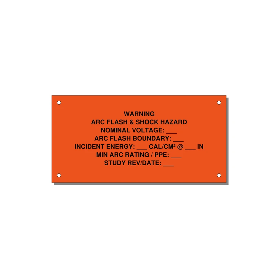 Arc Flash & Shock Hazard Label (Incident Energy Fill-In) — NFPA 70E — 6x3" Black on Orange, Holes