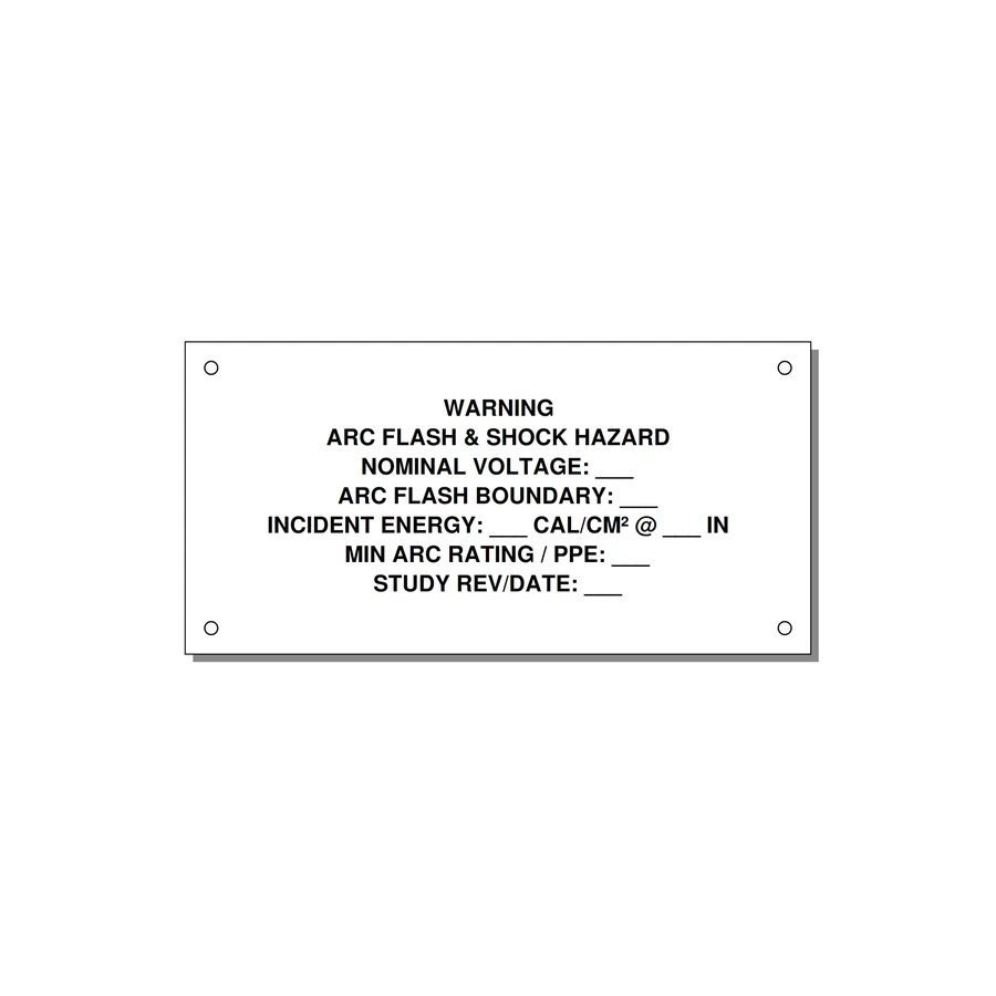 Arc Flash & Shock Hazard Label (Incident Energy Fill-In) — NFPA 70E — 6x3" Black on White, Holes