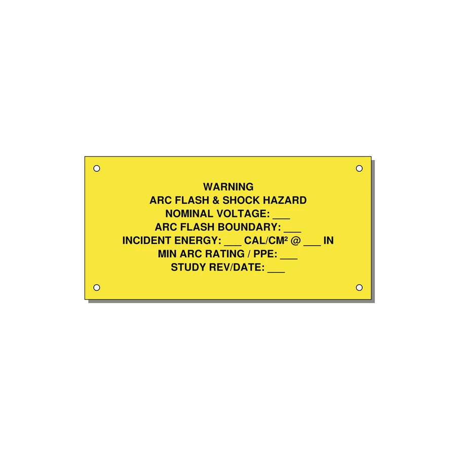 Arc Flash & Shock Hazard Label (Incident Energy Fill-In) — NFPA 70E — 6x3" Black on Yellow, Holes