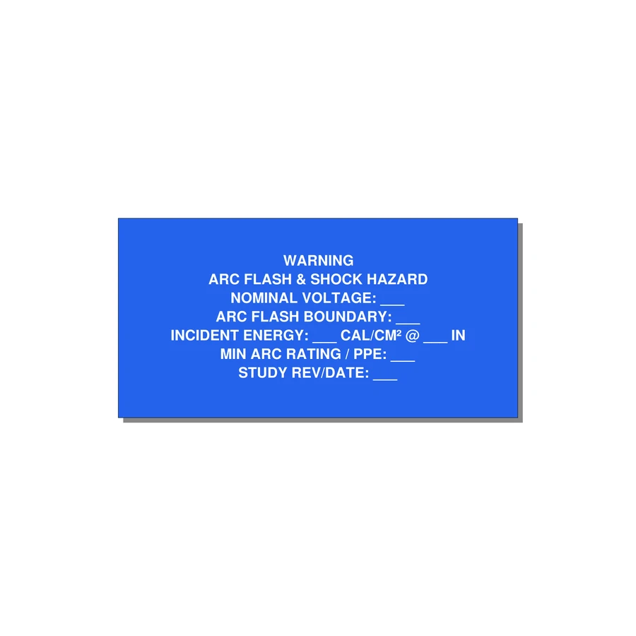 Arc Flash & Shock Hazard Label (Incident Energy Fill-In) — NFPA 70E — 6x3" White on Blue, Adhesive