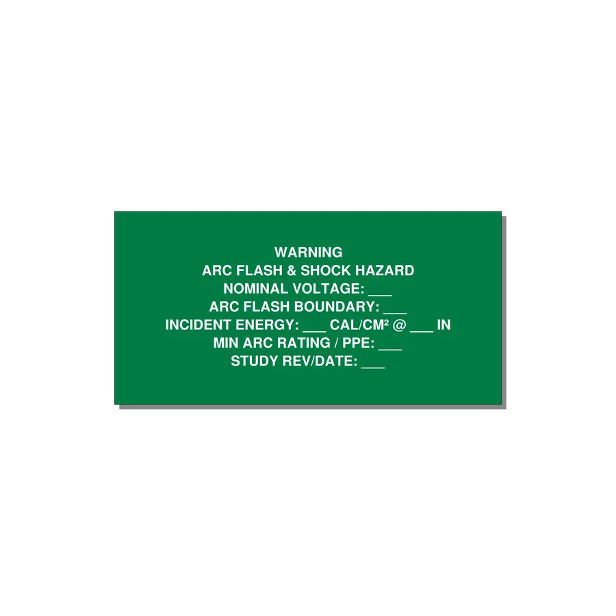 Arc Flash & Shock Hazard Label (Incident Energy Fill-In) — NFPA 70E — 6x3" White on Green, Adhesive