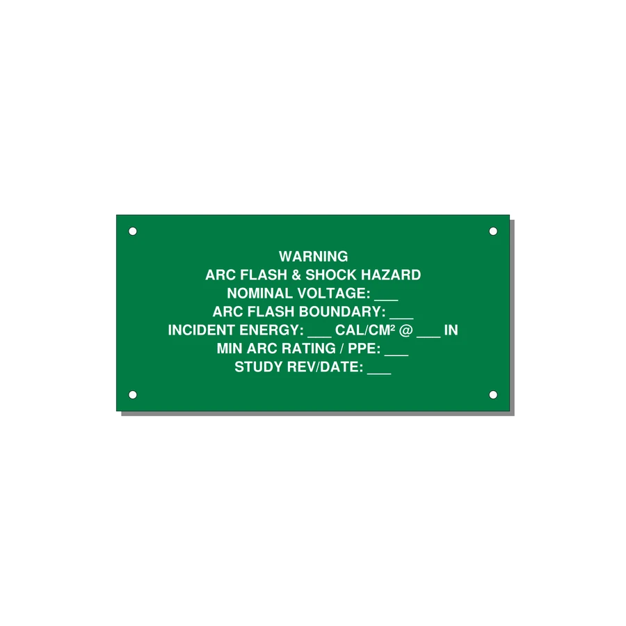 Arc Flash & Shock Hazard Label (Incident Energy Fill-In) — NFPA 70E — 6x3" White on Green, Holes