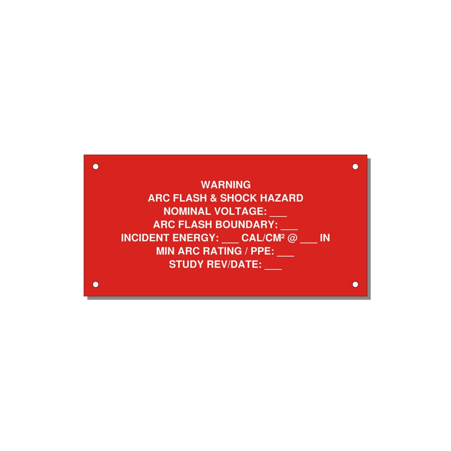 Arc Flash & Shock Hazard Label (Incident Energy Fill-In) — NFPA 70E — 6x3" White on Red, Holes