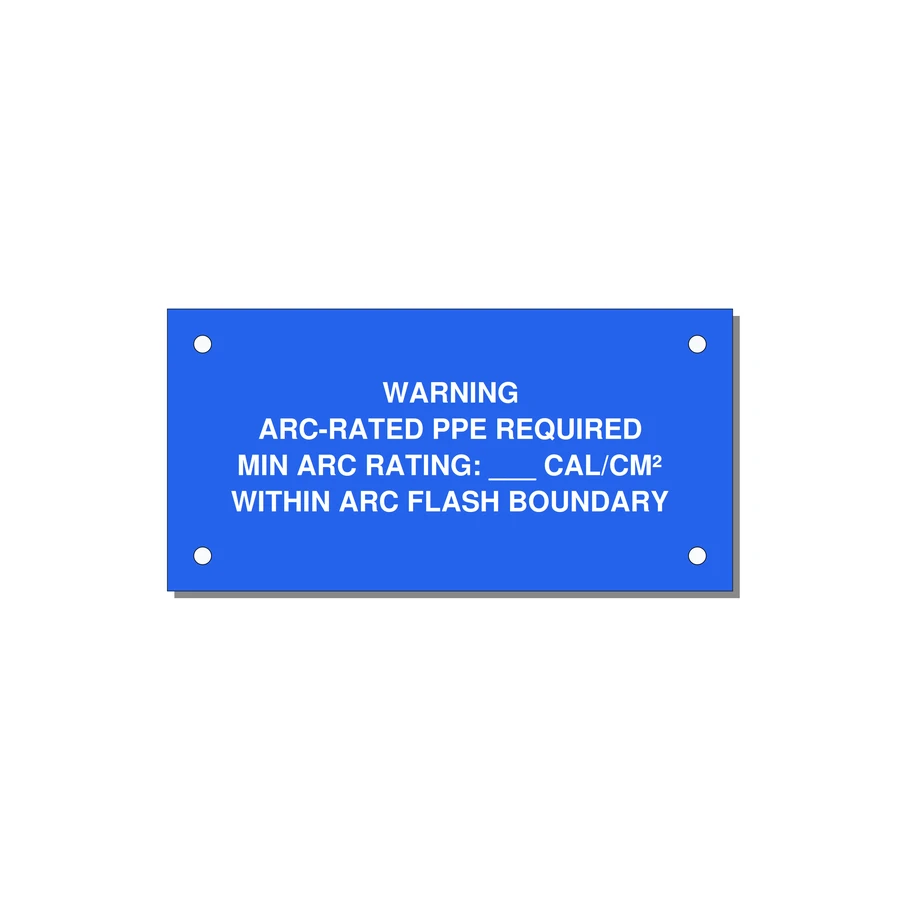 Arc-Rated PPE Requi — 4x2" White on Blue, Holes