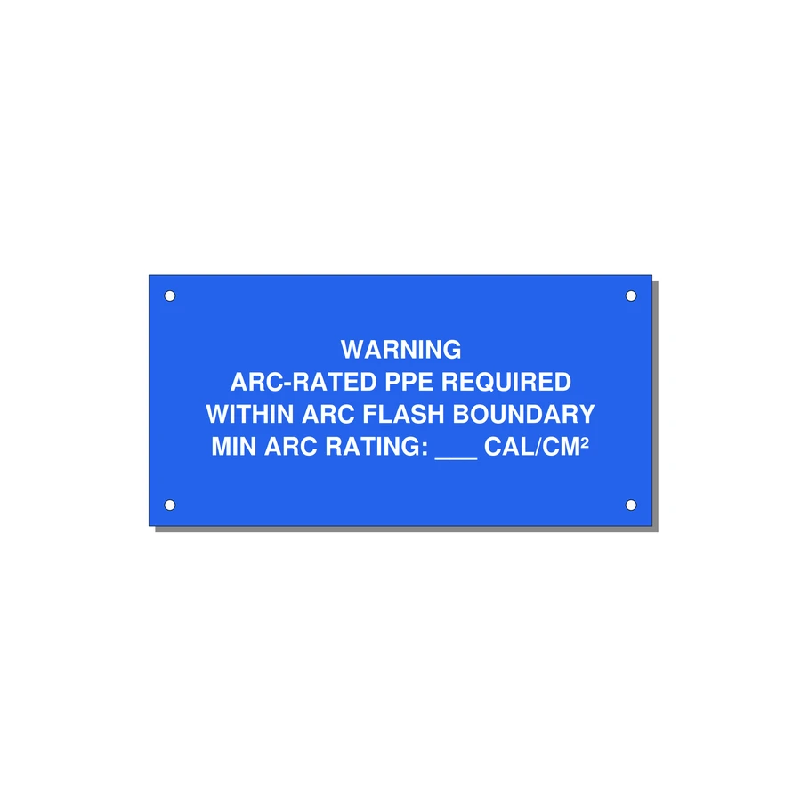 Arc-Rated PPE Requi — 6x3" White on Blue, Holes
