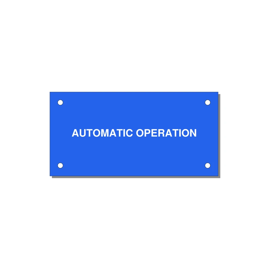 Automatic Operation Label – OEM Equipment — 4x2" White on Blue, Holes